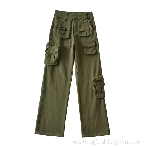 Womens Print Straight Leg Cargo Woven Twill Pants